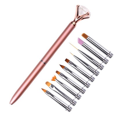 10pcs Replacing Head Nail Art Drawing Brush Kit,Silicone Brush,UV Gel Acrylic Sculpture Pen Set